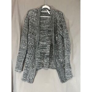 Aeropostale Womens XL Black White Marled Chunky Knit Open Front Cardigan Sweater